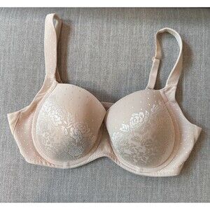 Soma Stunning Support Full Coverage Bra 34D Beige Nude Swiss Dot Floral Lace